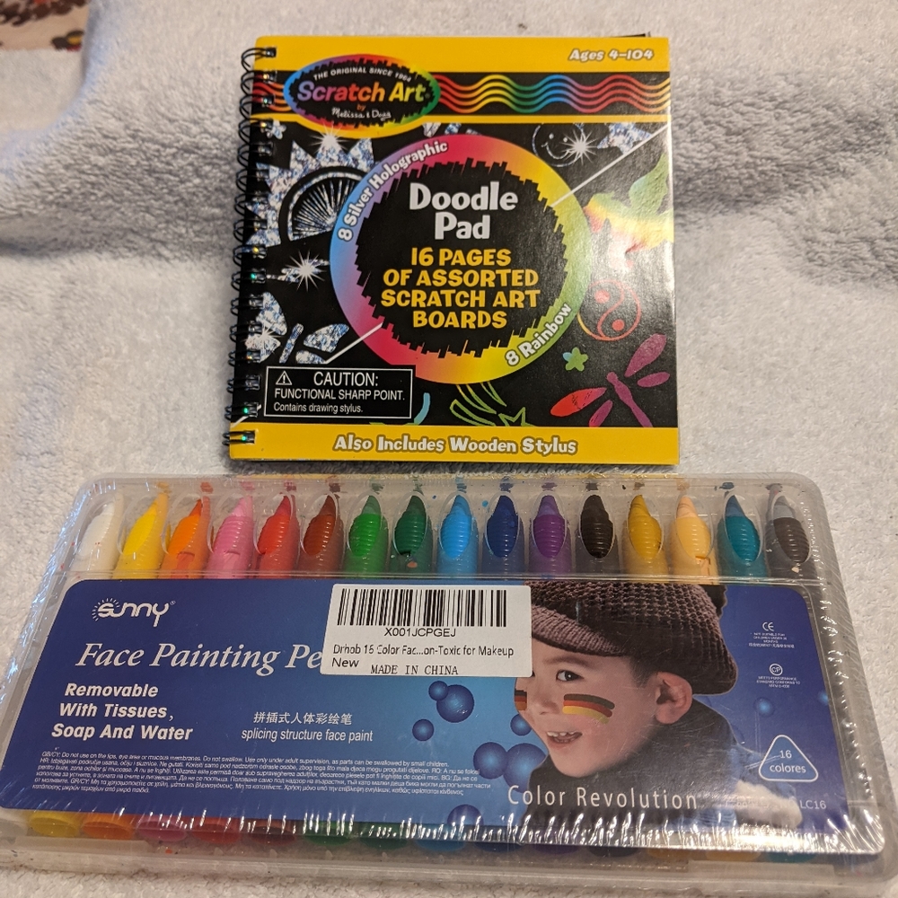Melissa & Doug Scratch Art Doodle Pad with bonus Face Painting crayons set